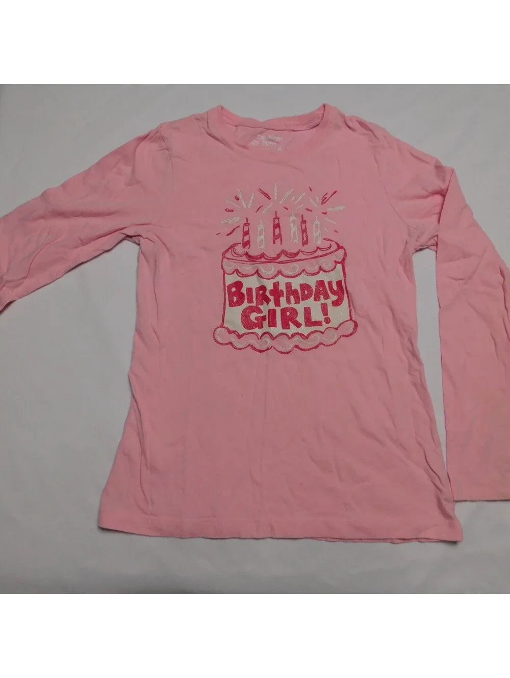OshKosh B'gosh Girls Birthday Girl Long Sleeve Shirt Pink Size 8 Cake Graphic